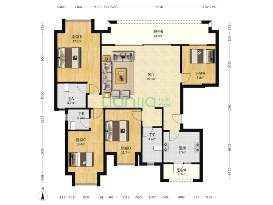 富州平顶山58号北区 4室1厅3卫 144平方