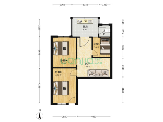 汽运东村 3室1厅1卫 63平方