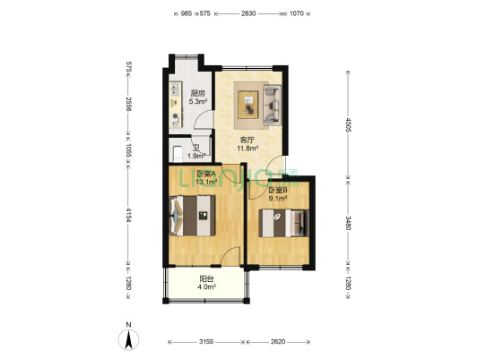留芳岭社区 2室1厅1卫 57平方