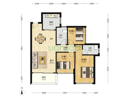 中山星河盛世 3室1厅2卫 95平方