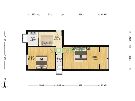 青岛路 2室1厅1卫 63平方