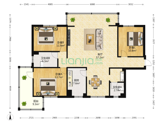 盛隆街2号 3室1厅2卫 120平方