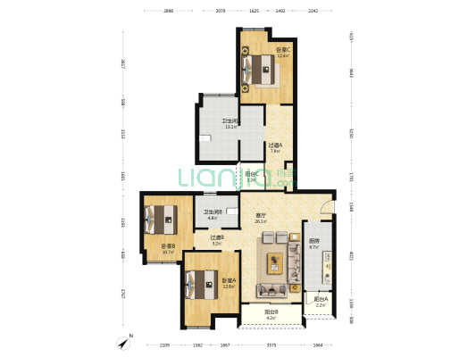 书香名苑 3室1厅2卫 131平方