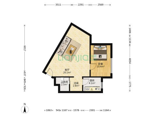 晶典国际 1室1厅1卫 57平方