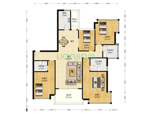 锦绣山河四期 4室1厅3卫 163平方