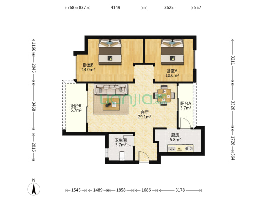 峰度天下 2室1厅1卫 85平方