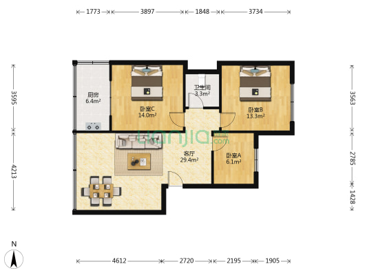 龙津新苑 3室1厅1卫 85平方
