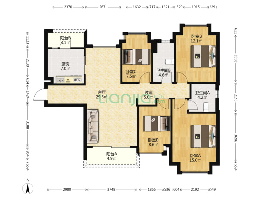 顺德恒大江湾 4室1厅2卫 134平方