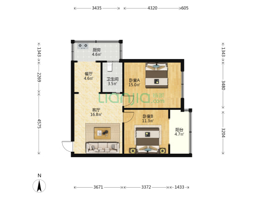 劲松北路日报社宿舍 2室2厅1卫 68平方