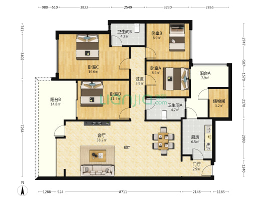大康福盈门 4室1厅2卫 159平方