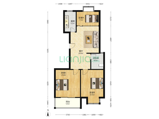 紫金嘉苑 3室1厅1卫 105平方