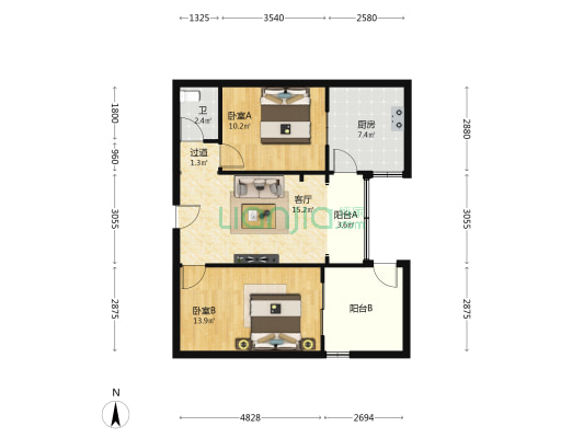 安宁区教育局家属院 2室1厅1卫 59平方
