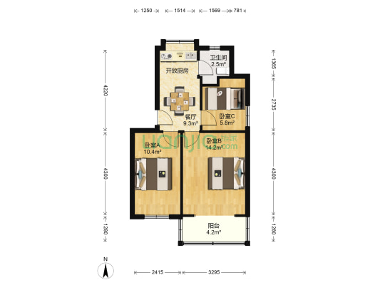 幸福二村 3室1厅1卫 58平方
