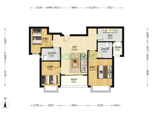 中诚璟泷湾 3室1厅2卫 98平方