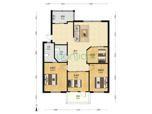 新华体育公寓 3室1厅2卫 126平方