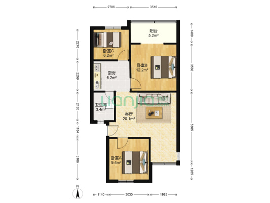 春晖小区春都里西院 3室1厅1卫 78平方