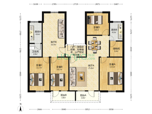 恒福路11号大院 4室2厅1卫 126平方