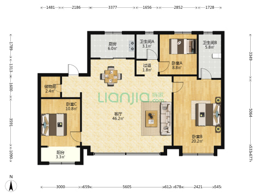 高新金茂悦园 3室1厅2卫 143平方