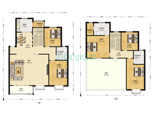 阳光四季园 5室2厅3卫 228平方