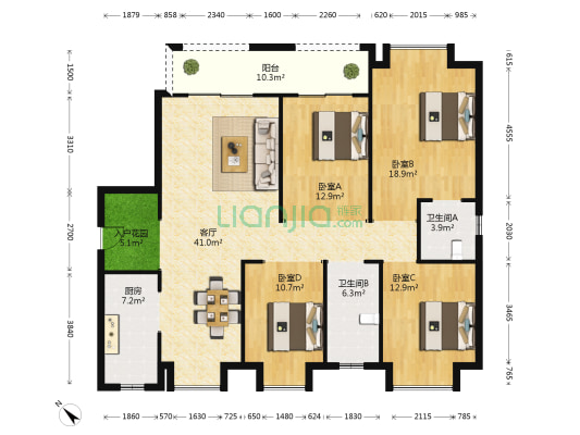 复地海上海 4室1厅2卫 168平方