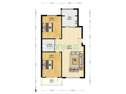 力旺格林春天 2室1厅1卫 104平方