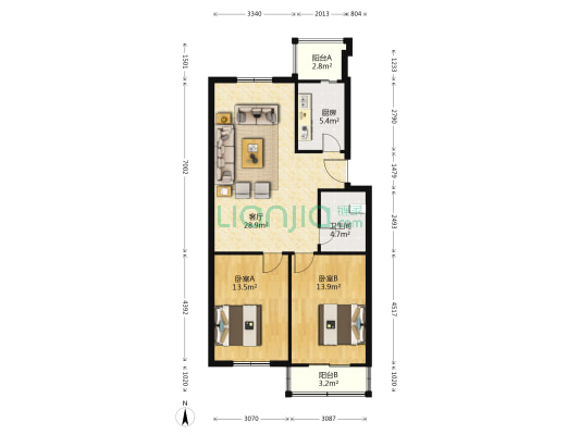 锦绣花园 2室1厅1卫 94平方