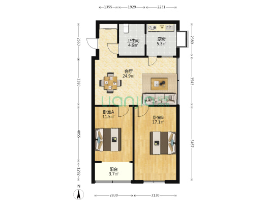 新街社区泰鑫公寓 2室1厅1卫 80平方