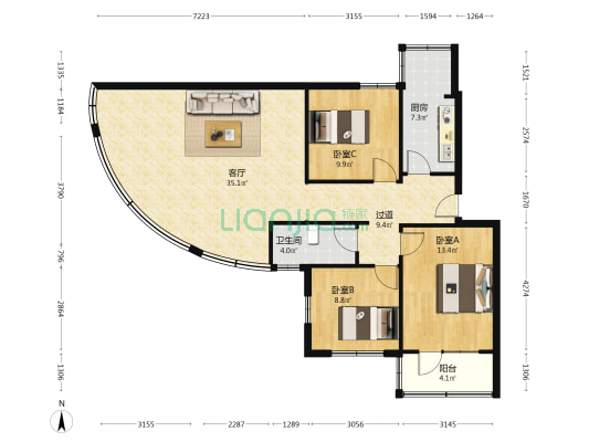 镇政府公寓 3室1厅1卫 118平方