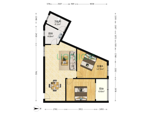 白云交警宿舍 2室1厅1卫 89平方