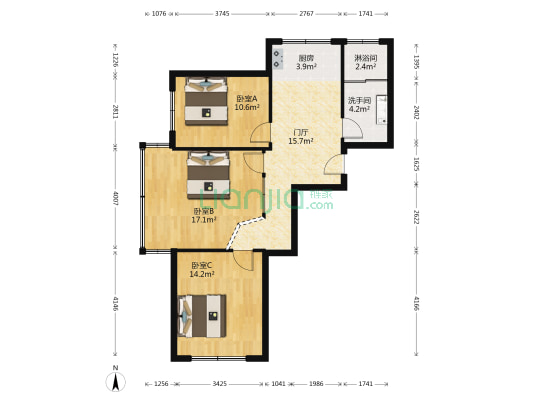 丹建新时代B区 3室0厅2卫 95平方