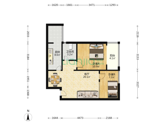 百花庭苑 2室1厅1卫 69平方