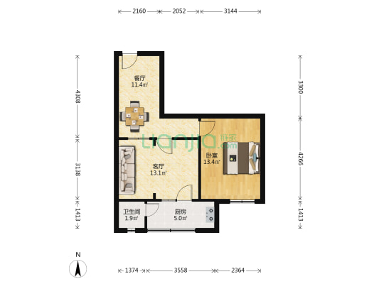 遵义路50号院 1室2厅1卫 50平方
