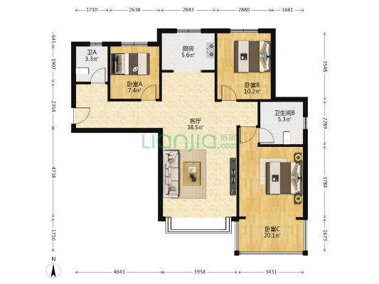 温商金悦湾 3室1厅2卫 121平方