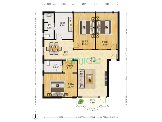 财兴住宅小区 3室2厅2卫 110平方