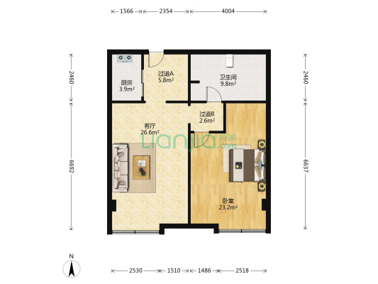 历山名郡商务港C11 1室1厅1卫 104平方