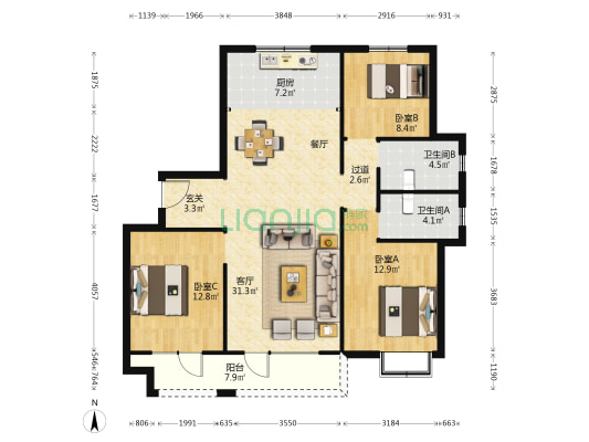 国信墨悦湾 3室1厅2卫 120平方