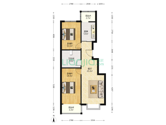 安泰家园 2室1厅1卫 91平方
