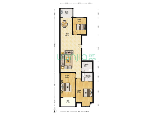 丽园小区 3室1厅2卫 138平方
