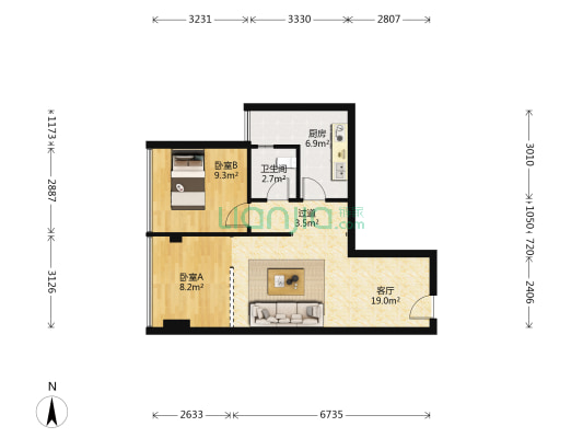 大华国际 2室1厅1卫 61平方