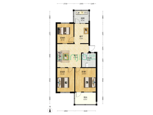 青城小区 3室2厅1卫 90平方