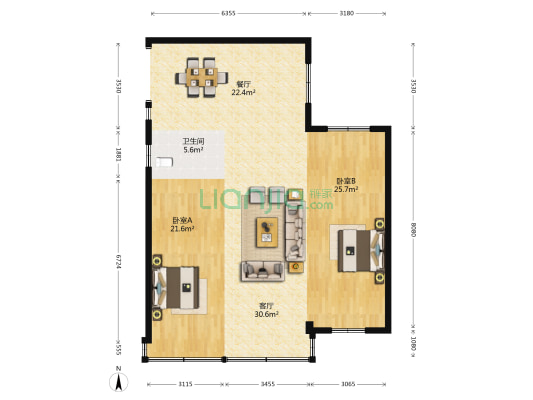 国贸大厦 2室2厅1卫 116平方