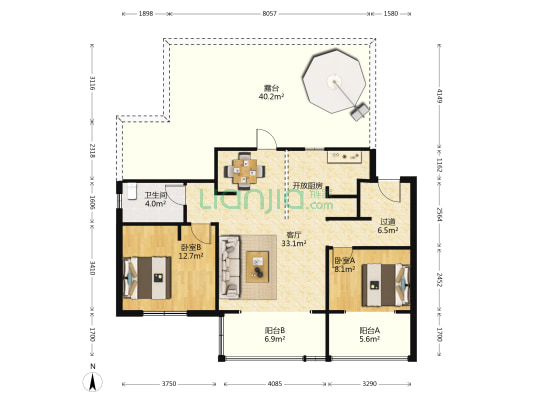 金科罗兰公馆 2室1厅1卫 85平方