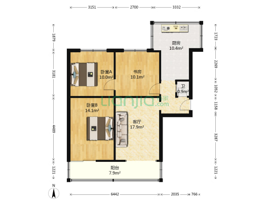 春城路21号 3室1厅1卫 64平方