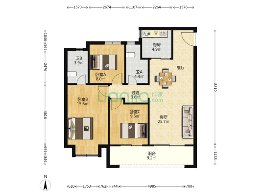 建发春江悦 3室1厅2卫 110平方