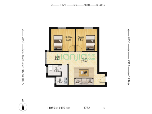 泰和街 2室1厅1卫 62平方