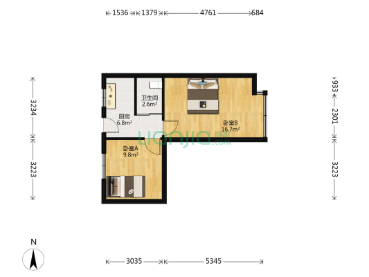 宝山路519号 2室0厅1卫 46平方