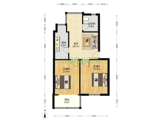 长航警校宿舍 2室1厅1卫 71平方