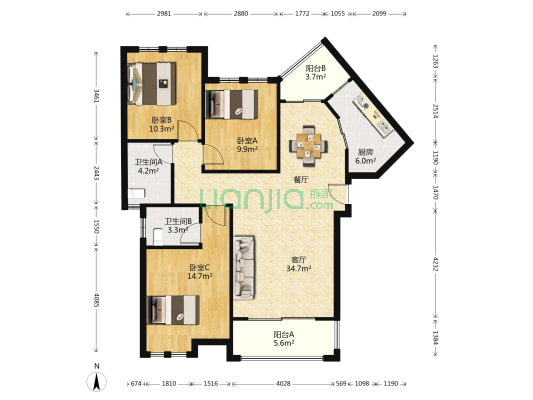 水之郡西苑 3室1厅2卫 130平方