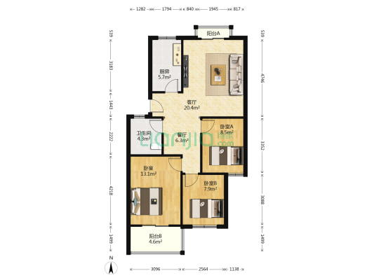 美庐郡园 3室2厅1卫 87平方