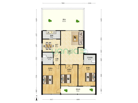 梅园三里南区 3室2厅2卫 122平方